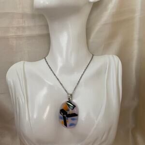 Artisan blown Glass Pendant Multicolor Oval w/ Metallic Foil